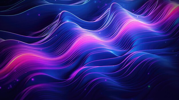 Geometric backgrounds with neon cascades and waves of visual movement top view