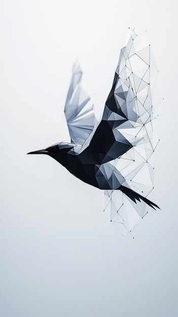 Photo a geometric bird in flight with wings made from sharp triangular shapes