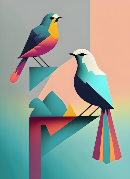 Geometric Birds Print Vibrant and Modern Avian Artwork