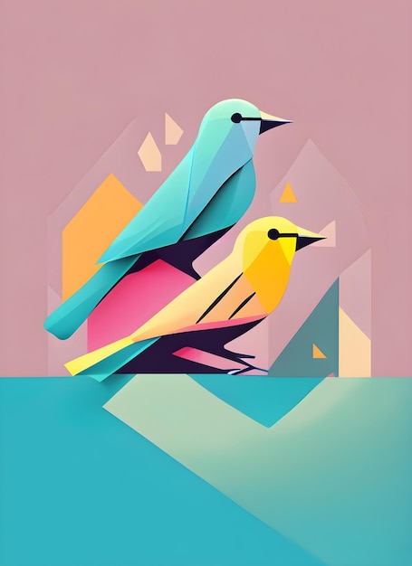 Geometric Birds Print Vibrant and Modern Avian Artwork