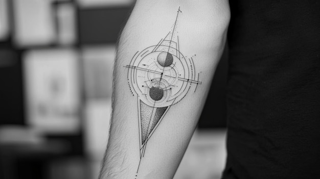 Photo geometric black ink tattoo on a person39s forearm