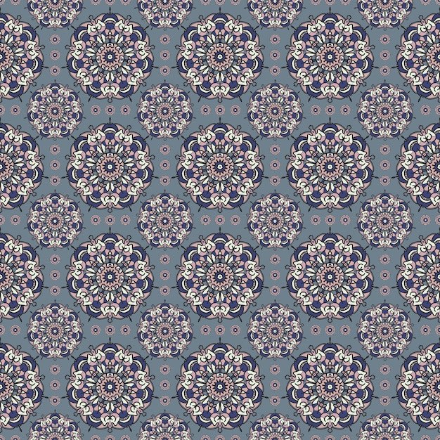 Geometric blue mandala seamless pattern