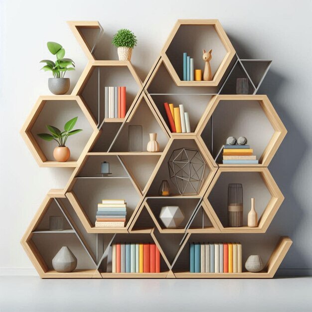 Photo geometric bookshelf with sharp angles