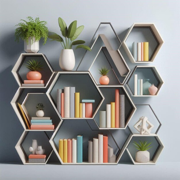 Photo geometric bookshelf with sharp angles