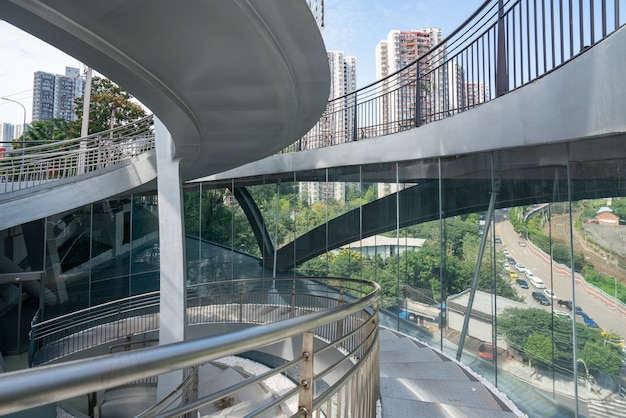 Geometric building structure of metal rotating stairs