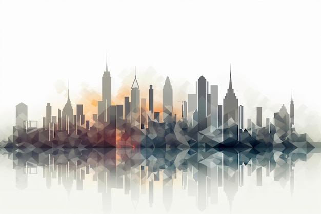 Geometric city skyline with a light grey gradient AI generative