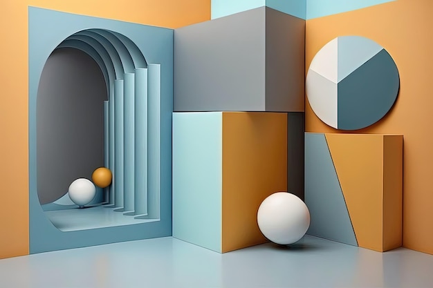 Geometric composition of a room as a background creates a creative and artistic design that is abstract and unconventional It's stylish and modern AI