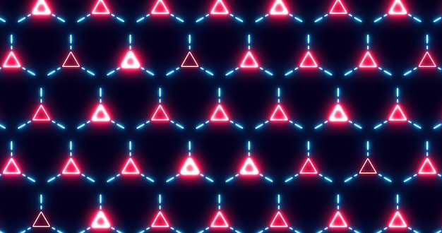 Geometric decorative pattern from red neon triangles and blue lines