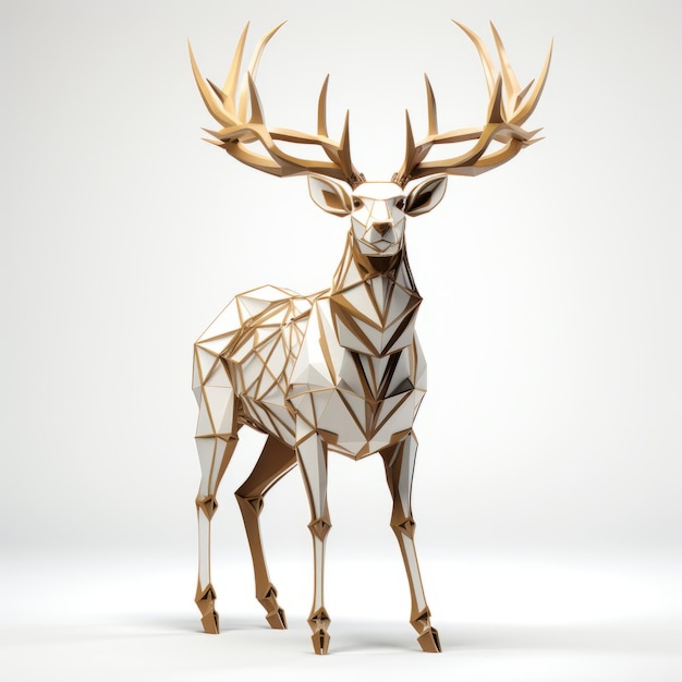 Geometric Deer 3d Print Model With Golden Age Illustration Style