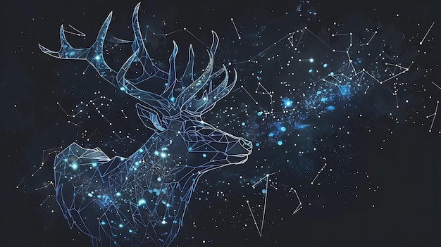 Photo a geometric deer constellation in a starry night sky