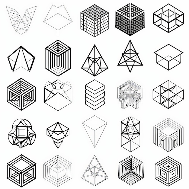 Photo geometric elements impossible shapes isolated on white modern illustration with line design