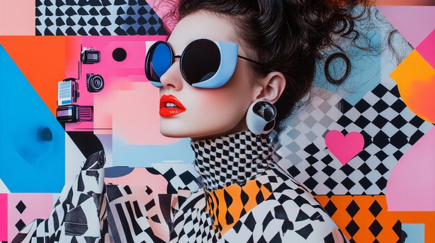 Photo geometric fashion magazine cover design with bold patterns