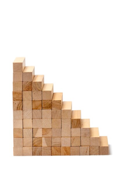 Geometric figure made of wooden bars on a white background