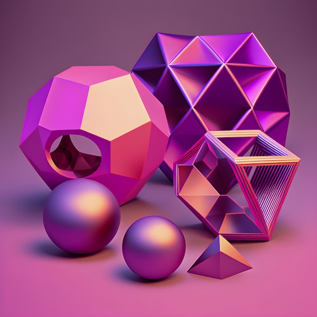 Geometric figures holographic style tone pink and purple illustration