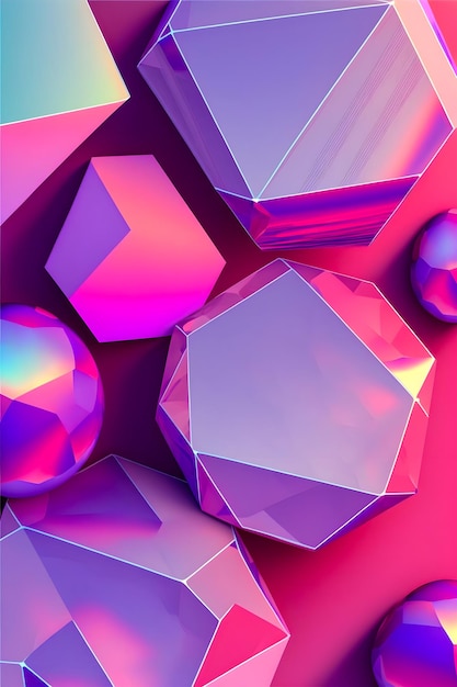 Geometric figures holographic style tone pink and purple illustration