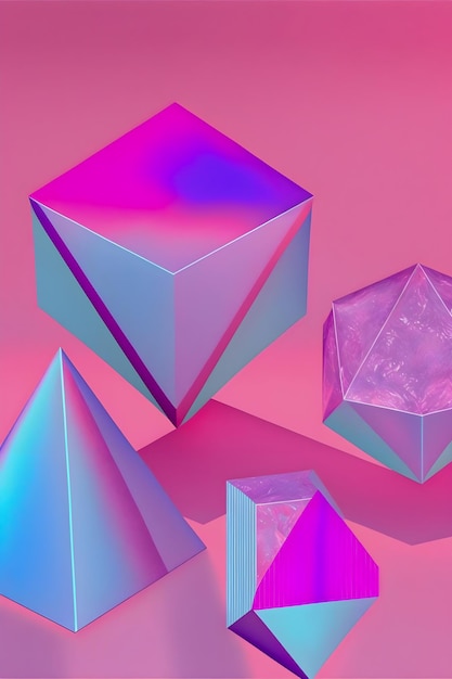 Geometric figures holographic style tone pink and purple illustration