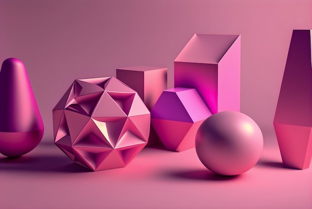 Geometric figures holographic style tone pink and purple illustration