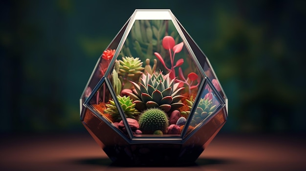 Photo geometric glass florarium with succulents