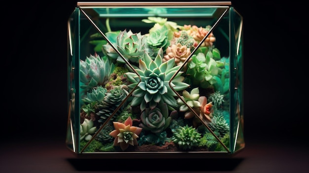 Geometric glass florarium with succulents