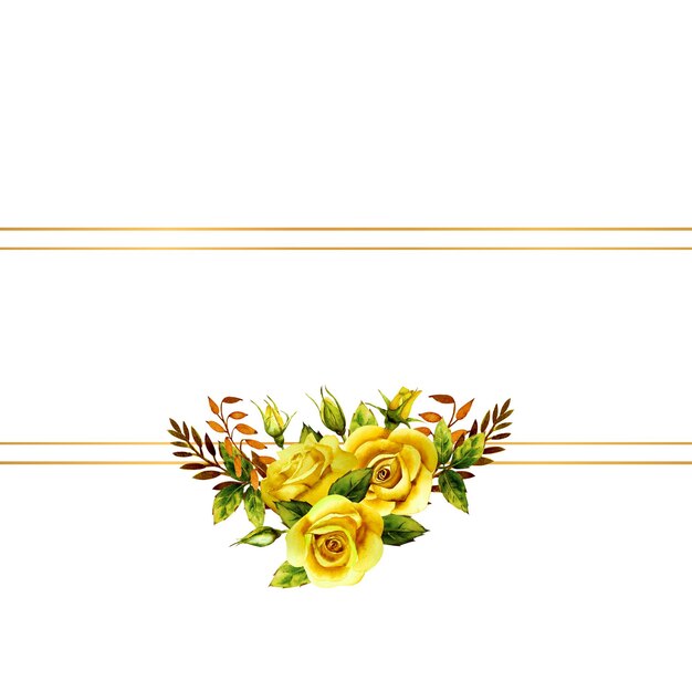 Geometric gold frame with a bouquet of watercolor yellow roses