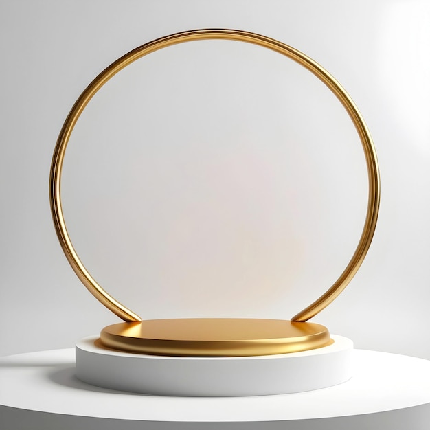 Geometric golden circle for cosmetics product display mockup 3d minimal round white pedestal