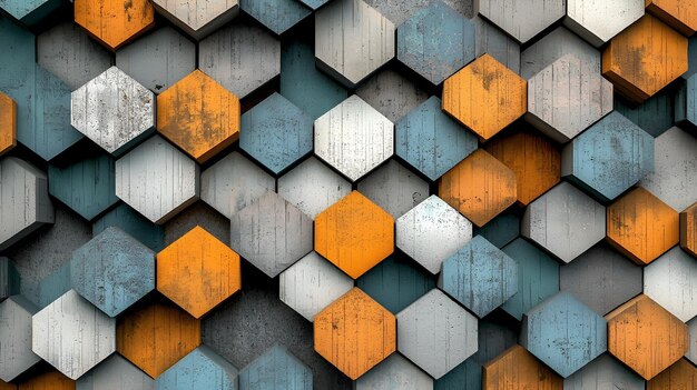 Geometric Hexagonal Pattern on Rustic Wooden and Metal Wall Surface