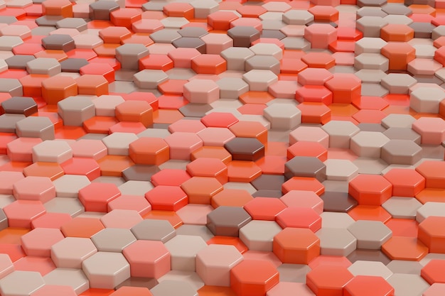 Geometric hexagons orange gray red colors luxury abstract background 3d rendering illustration