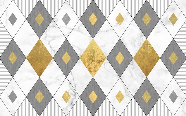 Geometric marble patterns compose the artistic background wall