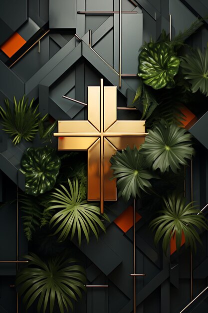 Geometric Metal Sacred Cross and Succulent Adorned Palm Leav Cross Palm Sunday Photo Christian Art