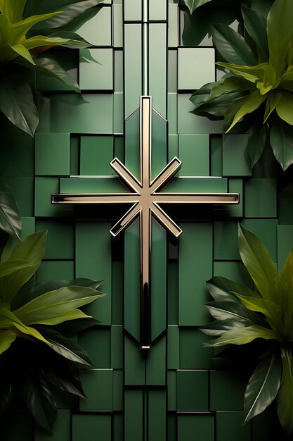 Geometric Metal Sacred Cross and Succulent Adorned Palm Leav Cross Palm Sunday Photo Christian Art