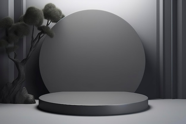 Geometric minimal scene design for copy and cosmetic or product display podium space in gray color