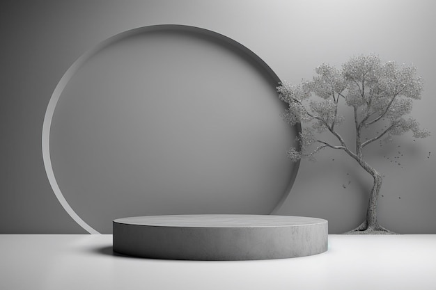 Geometric minimal scene design for copy and cosmetic or product display podium space in gray color