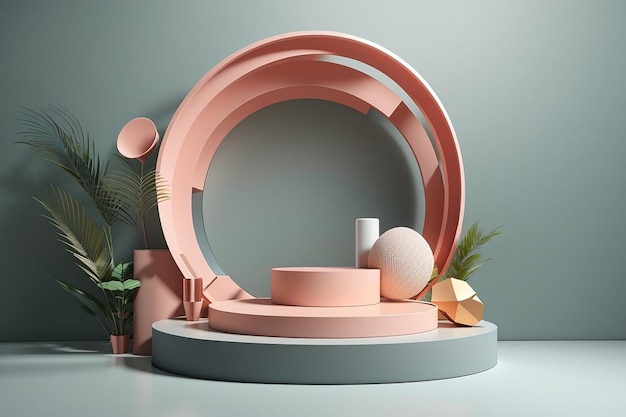 Geometric minimal scene design for cosmetic or product display podium 3d render