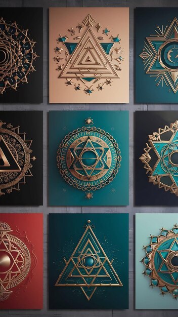 Photo geometric ornaments posters set sacred geometric symbols