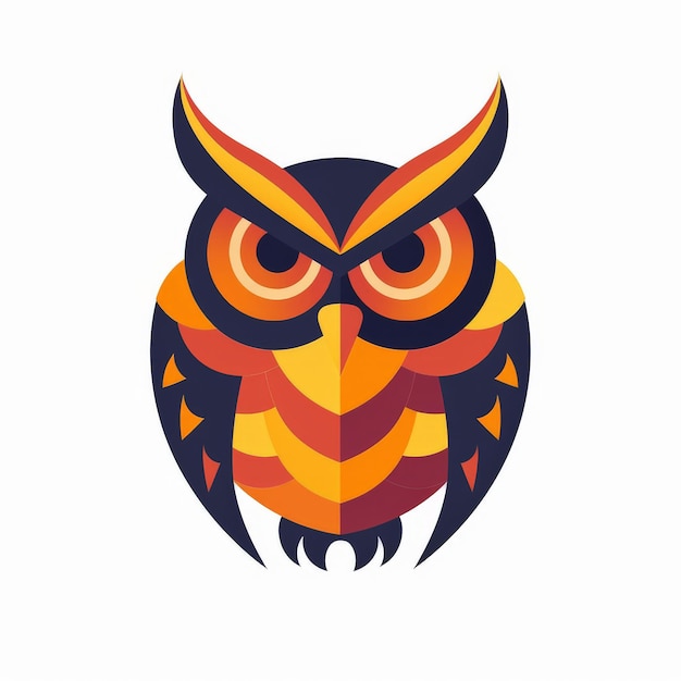 Geometric owl illustration with orange yellow red and blue colors