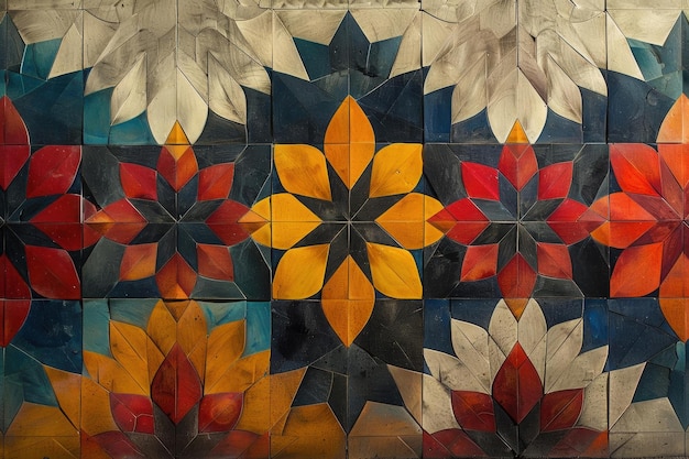 Geometric Pattern Composed of Red Yellow White and Blue Tiles