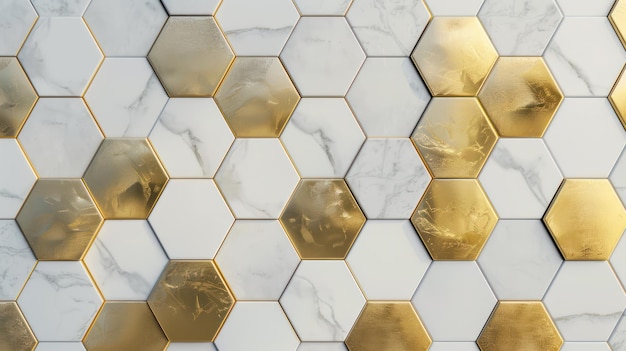 Geometric Pattern of White and Gold Hexagons