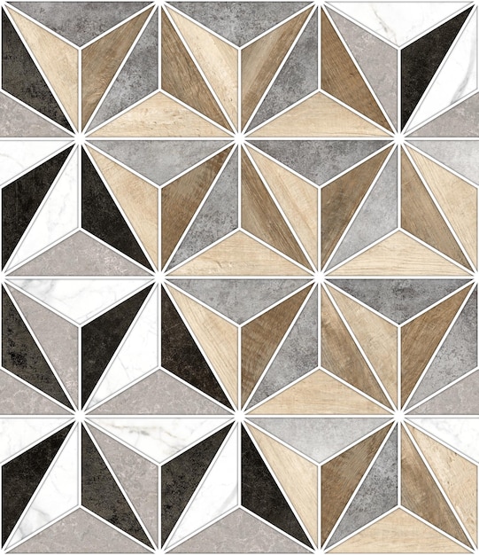 Geometric pattern with marble and wooden texture Used For Interior Exterior Ceramic tiles