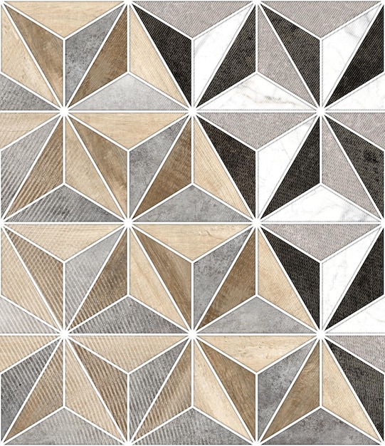 Photo geometric pattern with marble and wooden texture used for interior exterior ceramic tiles