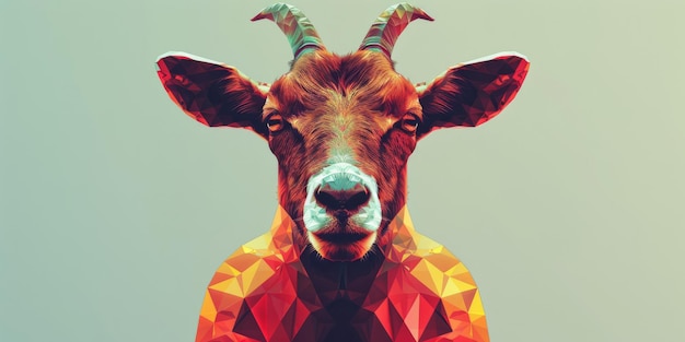 Geometric polygonal goat illustration colorful abstract low poly goat portrait digital artwork