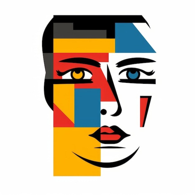 Geometric Pop Art A Modern De Stijl Face Illustration