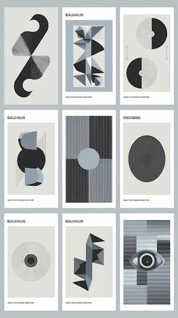 Photo geometric poster bauhaus cover templates with abstract geometry retro architecture minimal shapes f