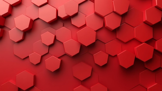 Geometric Red Hexagons Modern 3D Abstract Art with Bright Red Tones and Depth