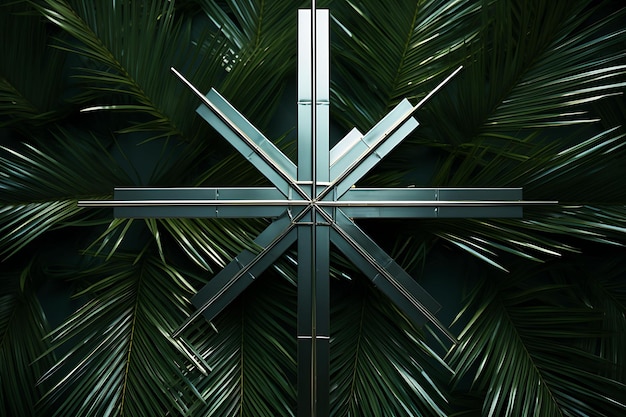 Photo geometric sacred cross made of metal wire frames and adorned cross palm sunday photo christian art