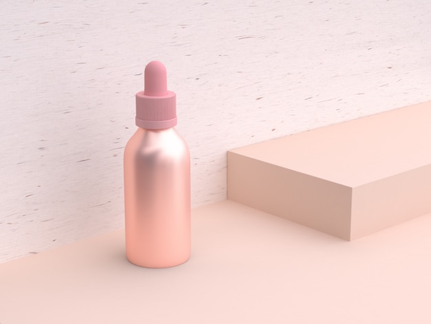 geometric scene liquid bottle metallic pink 3d rendering