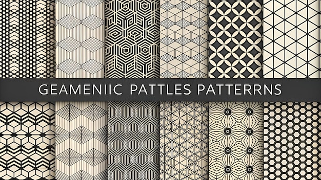 Photo geometric set of seamless black and white patterns simple vector graphics