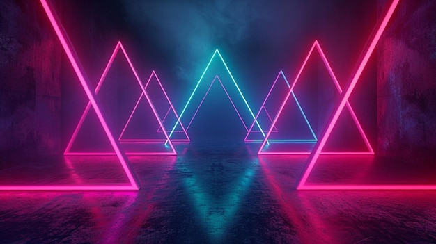 Geometric Shapes Illuminated By Vibrant Neon Lights Background