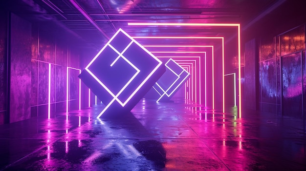 Geometric Shapes Illuminated By Vibrant Neon Lights Capture Background