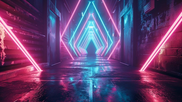 Geometric Shapes Illuminated By Vibrant Neon Lights Technology Wallpaper