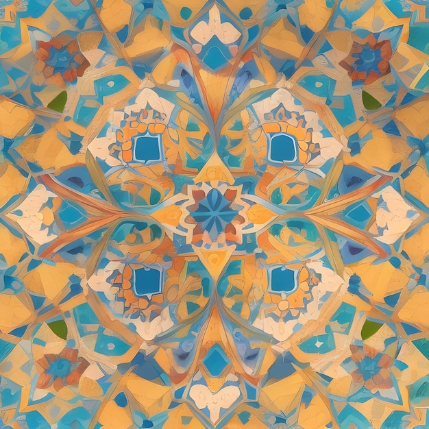 Geometric shapes in a seamless Moroccan tile pattern generated by Ai